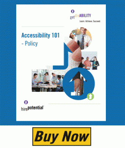 Graphic of Accessibility 101 ebook cover with collage of office workers and get disability logo