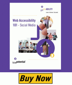 Graphic of Web Accessibility ebook with collage of workers who are disabled