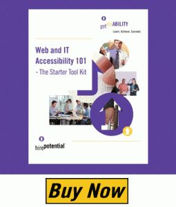 Graphic of starter tool kit ebook with collage of workers who are disabled