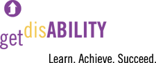 Get disability logo with text: learn, achieve, succeed