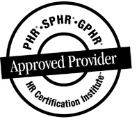 HRCI Logo with text PHR SPHR GPHR Approved Provider and HR Certified Institute