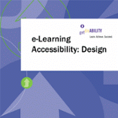Graphic with text: e-learning accessibility design with get disability logo