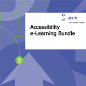Graphic with text: e-learning accessibility bundle with get disability logo